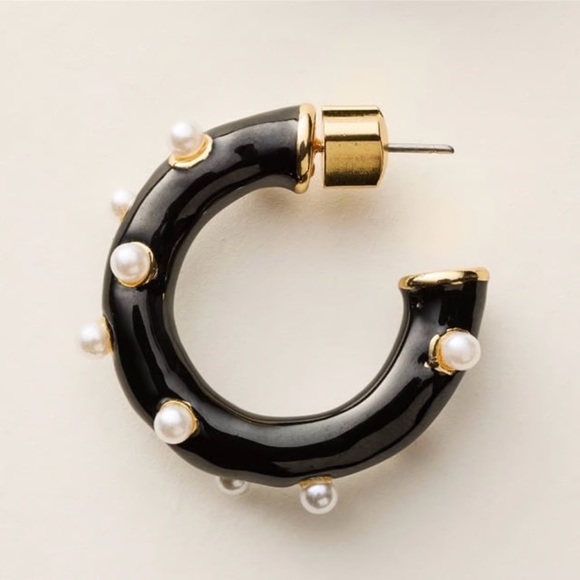 KATE SPADE NWT polka dot pearl hoop earrings -black/gold - Picture 2 of 5